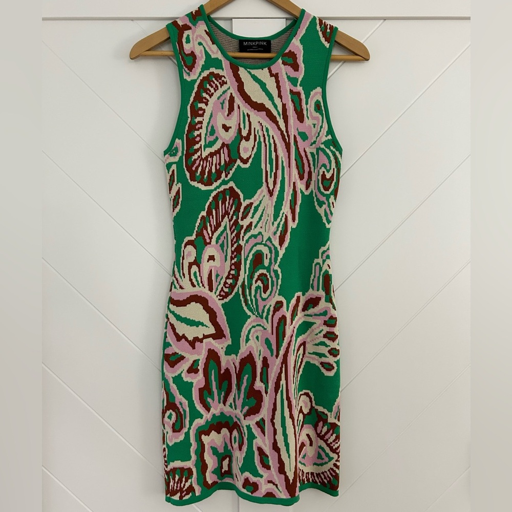 MINKPINK Missoni Green and Pink Patterned Short Sleeve Dress Australia